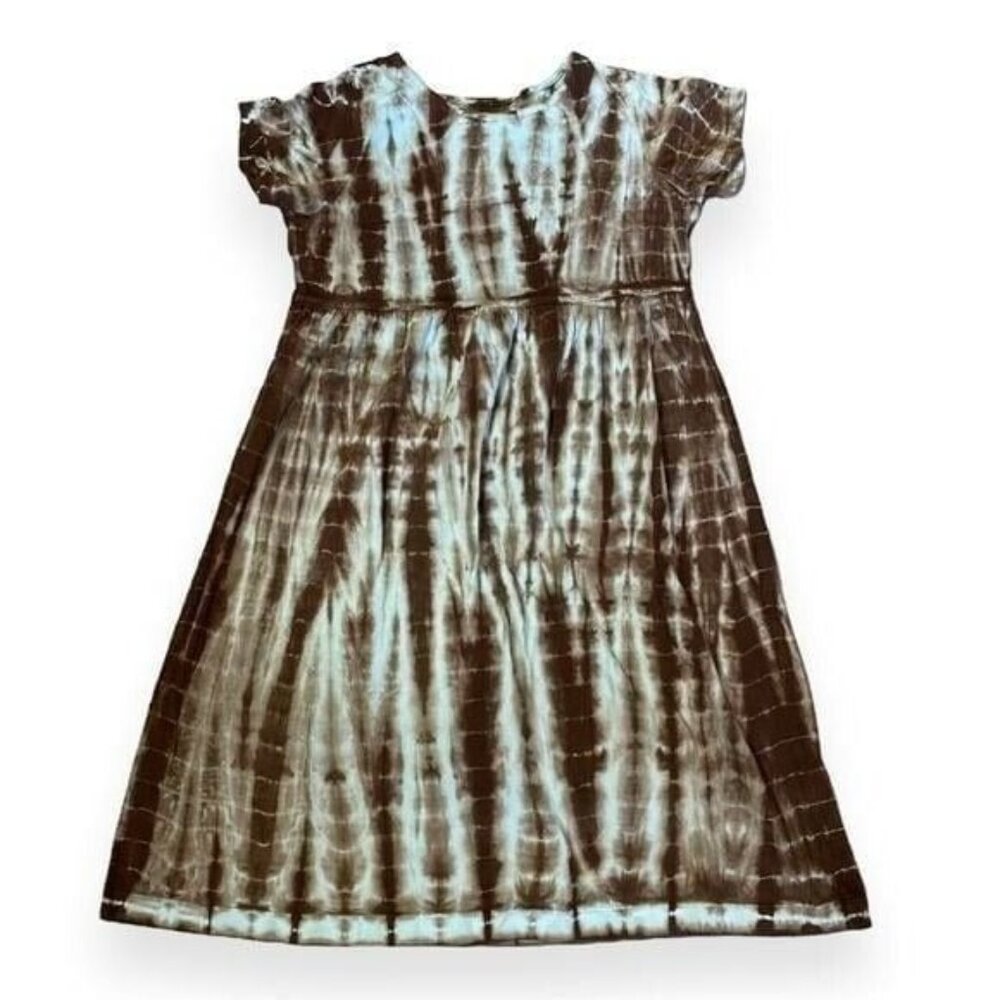Lands' End Girl’s Size 7 Dress Tie Dye Blue & Brown Short Sleeve Fall Autumn